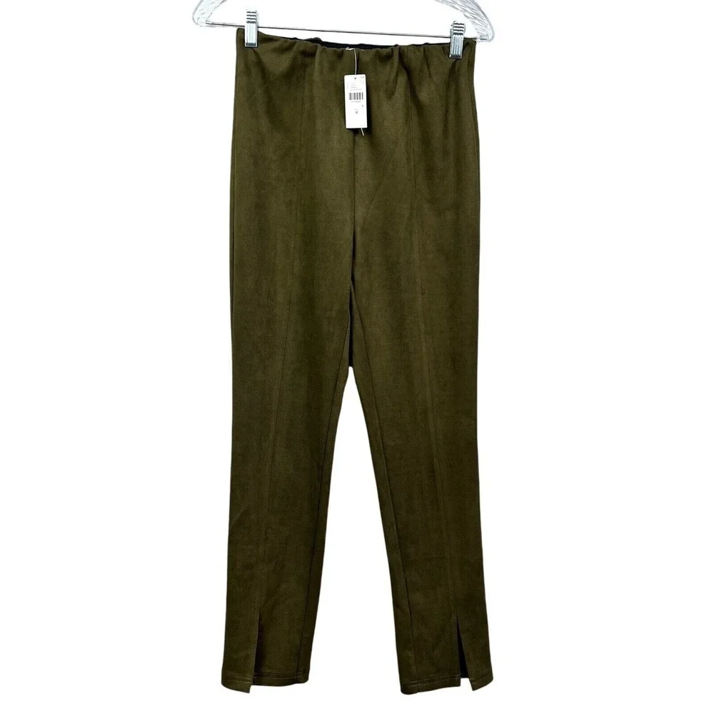 Avec Les Filles Anthropologie Womens Pants Vegan Suede Elastic Waist Green Sz M*
